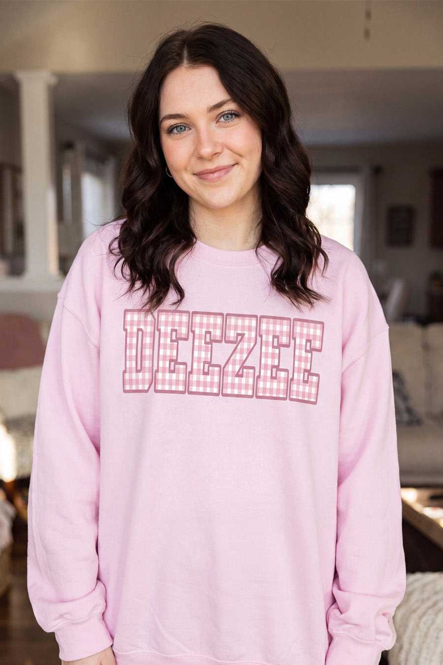 Pink Gingham Crewneck